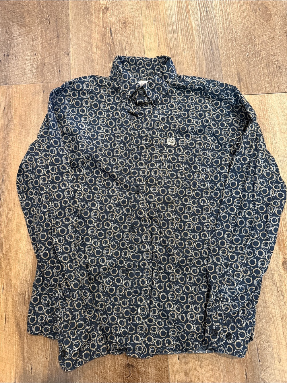 Cinch Boys Black and Gold Circular Print Button-Down Shirt